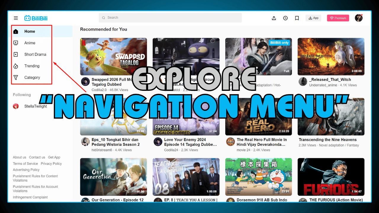 Explore Top Navigation Menu